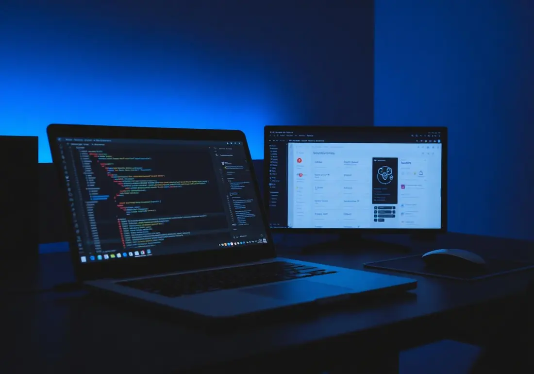 Developer workspace showing cPanel dashboard and code editor