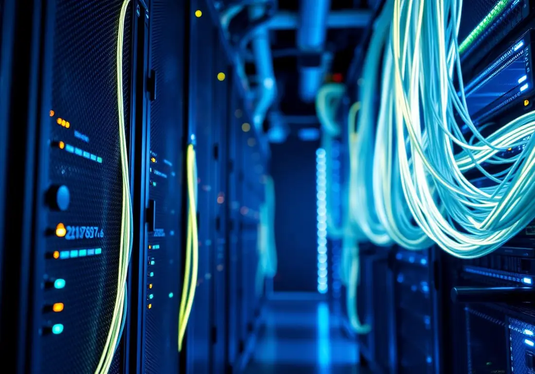 Glowing server racks in atphosting24 data center